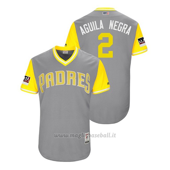 Maglia Baseball Uomo San Diego Padres Jose Pirela 2018 Llws Players Weekend Aguila Negra Grigio